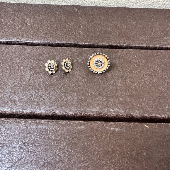 Vintage Earrings & Ring Set Pink Blush Stone Crystal & Enamel Size 7 - Picture 2 of 11